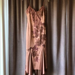 Mandalay Embroidered /Beaded Satin Rosey Pink Midi
